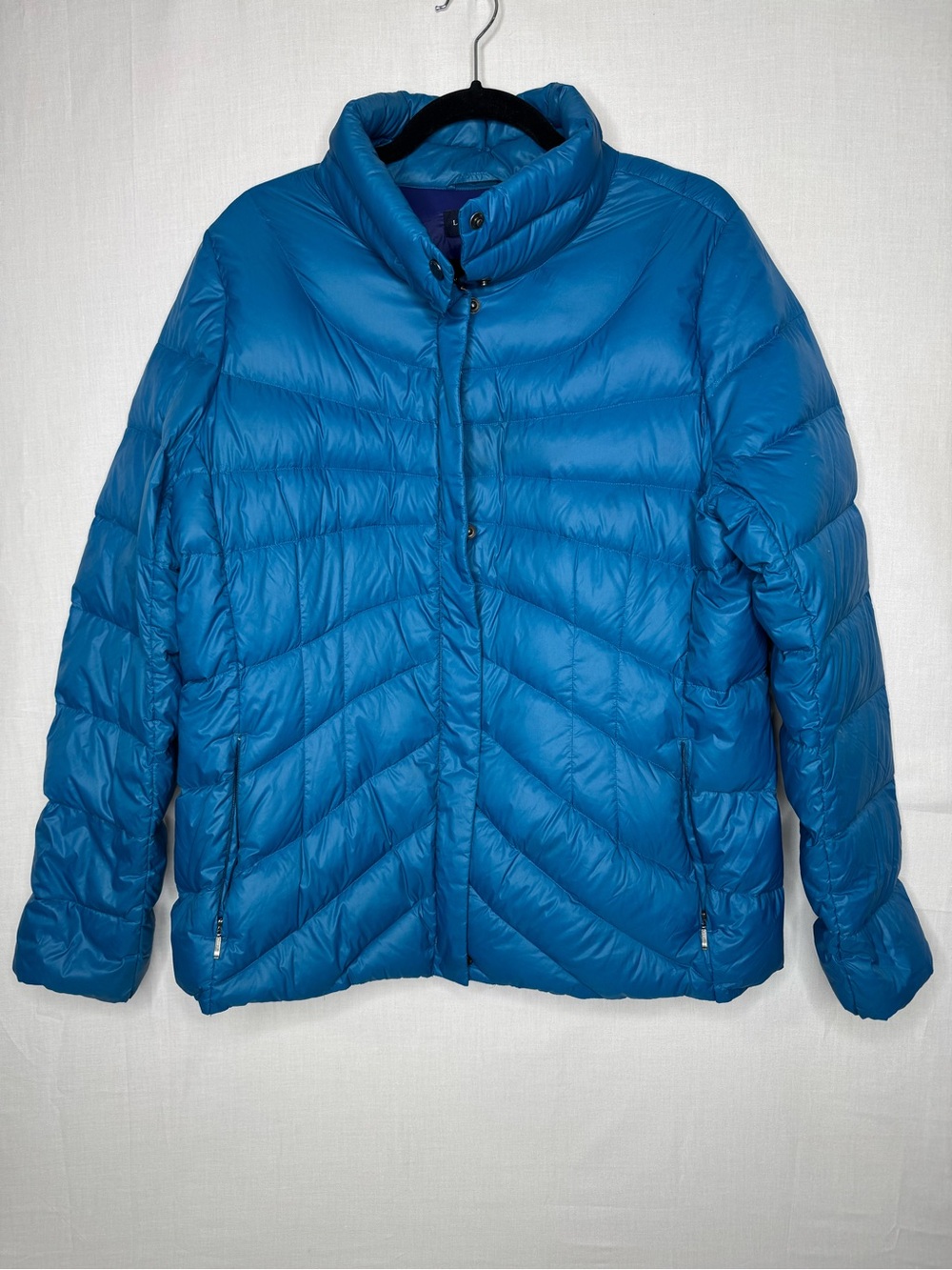 Lands End Womens Down Puffer Coat Sz L Blue Purple Winter Cabin Ski